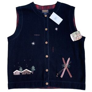 Woolrich New With Tags Women’s XL Knit Winter Scene Embroidered Sweater Vest